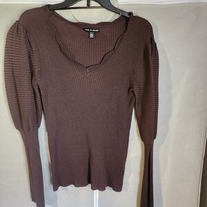 Cable & Gauge Brown Ribbed Knit Blouse